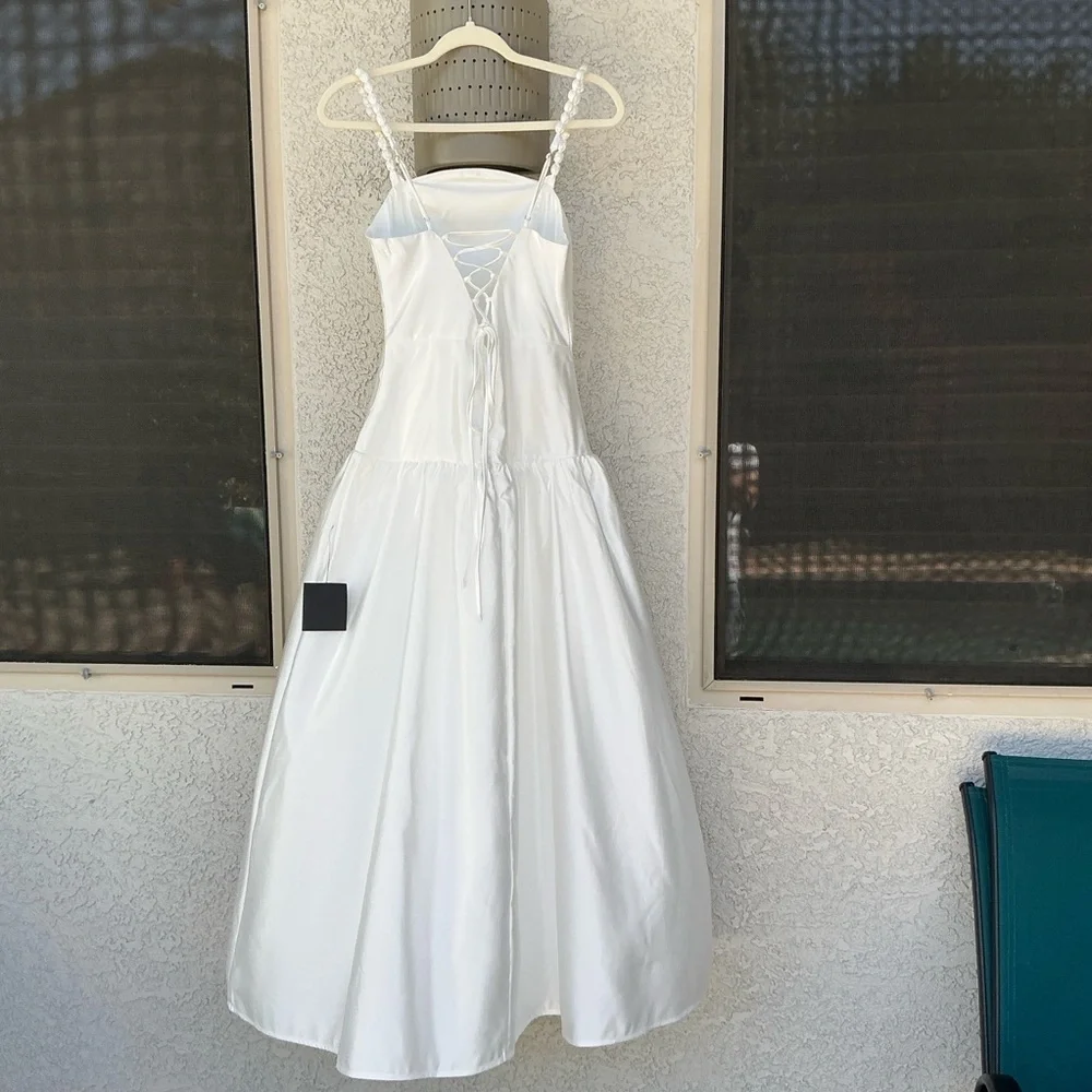 NWT Lulu’s Modern Adoration White Satin Backless Lace-Up Maxi Dress Small - Picture 8 of 13